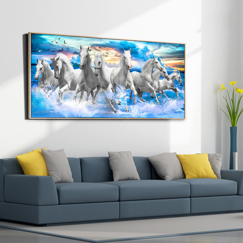 Eight Horses Running In Sea Canvas Painting Wall Art Animal Pictures For Living Room Bedroom Modern Home Decoration Unframed