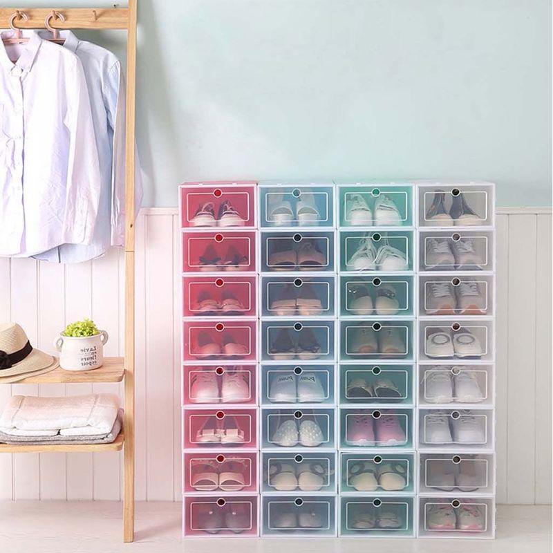 6Pcs Plastic Shoe Box Stackable Foldable Organizer Drawer Storage Case With Flipping Clear Door Ladies Men 33.5x23.5x13cm Clothing & Wardrob