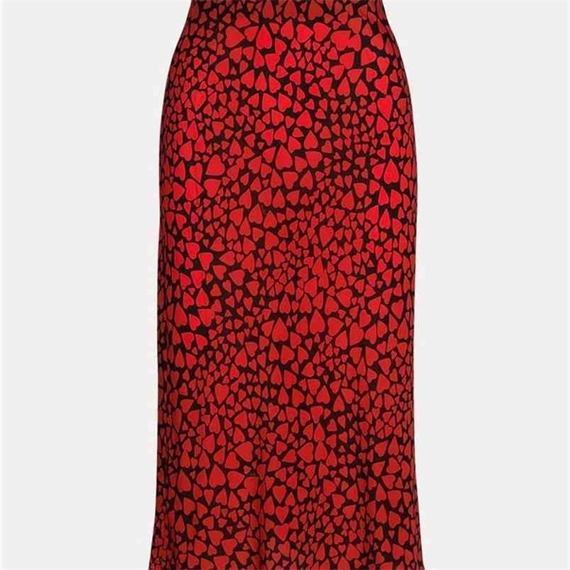 BBWM WOMAN French Style Small daisy Heart Leopard Print Silk Trumpet Skirts Vintage Chic Women Summer Casual Slim Waist Skirt 210619