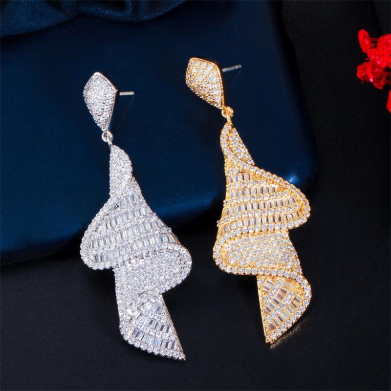 Sparkling Dangle Earrings: Princess Cut Topaz & Cubic Zirconia in Sterling Sier Free shipping