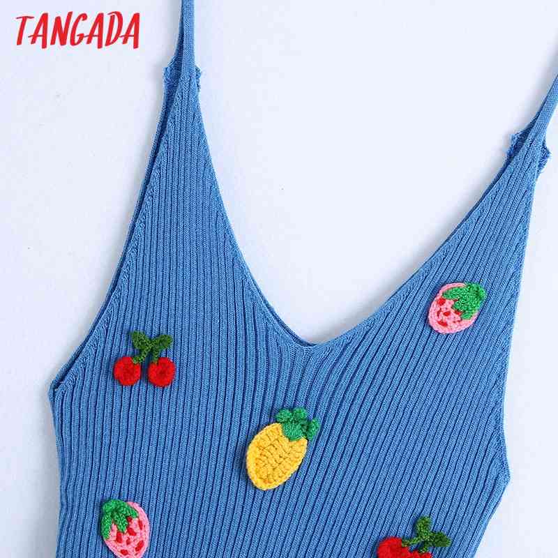 Women Sweet Fruit Embroidery Appliques Camis Ladies Basic V Neck Female Summer Chic Tops BE236 210416