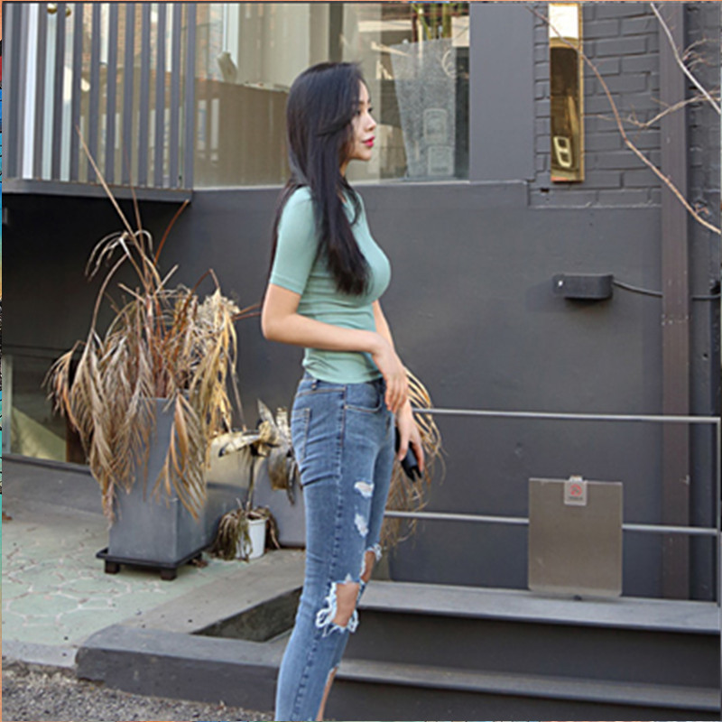 Summer green women T-Shirt basic Casual Tee Shirt Femme Tees Cotton tshirt Thin slim Top harf sleeve female T shirt joker 210423