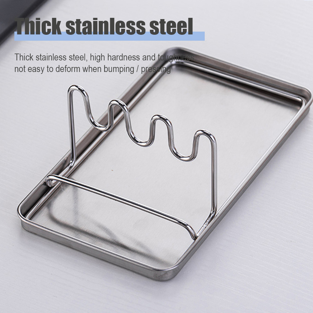 Stainless Steel Pot Lid Shelf Pan Cover Lid Rack Spoon Stands With Drain Tray Kitchen Truner Spoon Drain Organizer Rack