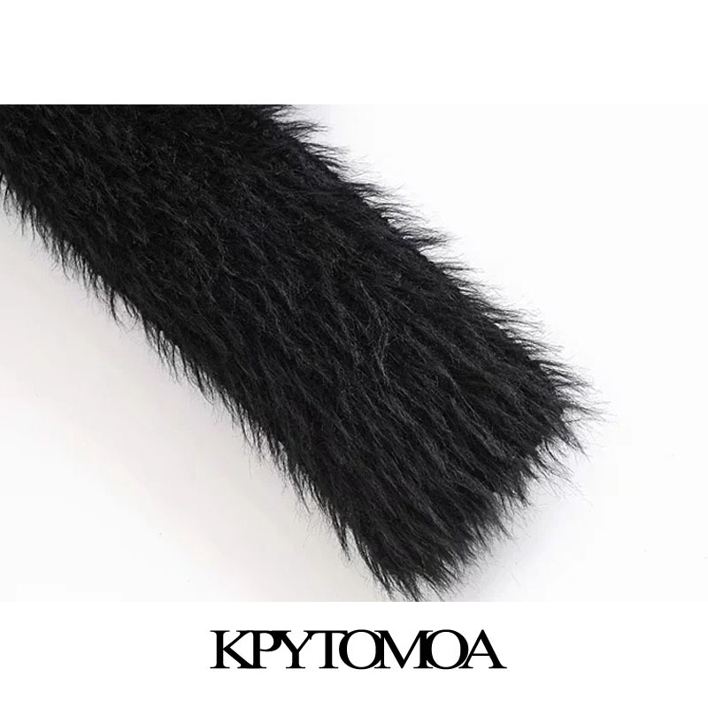 Women Fashion Soft Touch Faux Fur Knitted Cardigan Sweater Long Sleeve Button-up Female Outerwear Chic Top 210420