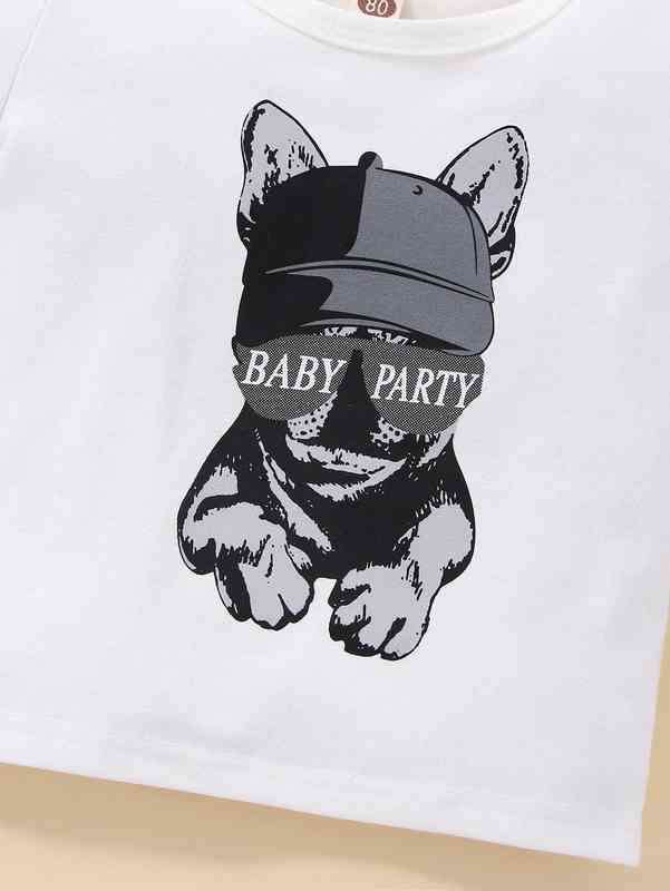 Baby Dog & Letter Graphic Tee & Shorts SHE
