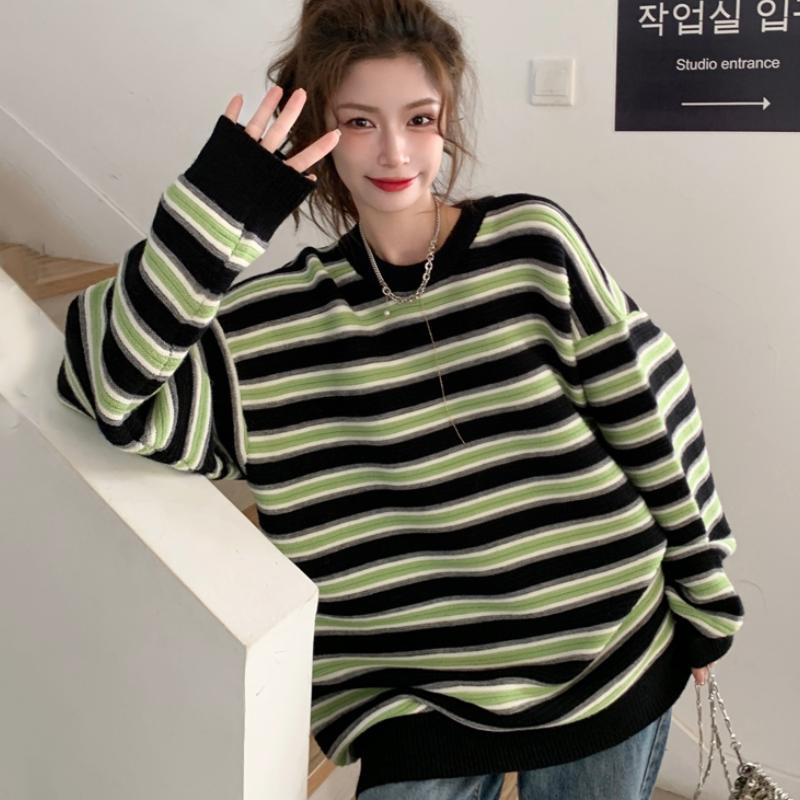 Women's Sweaters Woman 2021 Korean Fashion Commute All-match Round Neck Contrast Stripe Design Loose Casual Knitted Pullover Sweater, Green
Women's Sweaters Woman 2021 Korean Fashion Commute All-match Round Neck Contrast Stripe Design Loose Casual Knitted Pullover Sweater, Green