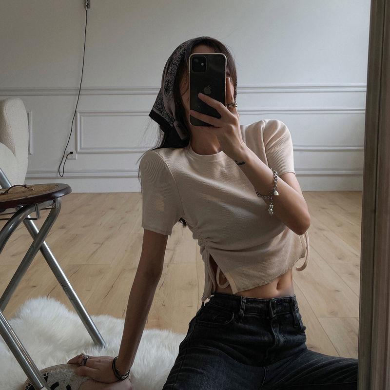 Women' Panties Drawstring Short Sleeve T-Shirt Pure Color Simple Temperament Female Design Sense Niche Slit Jacket, Beige
Women' Panties Drawstring Short Sleeve T-Shirt Pure Color Simple Temperament Female Design Sense Niche Slit Jacket, Beige