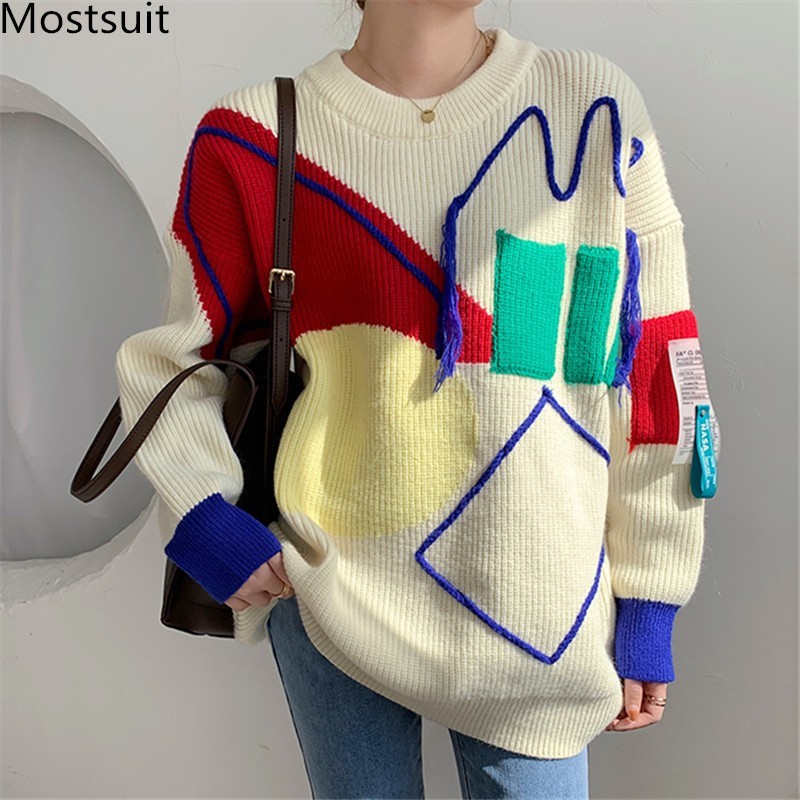 Color-blocked Oversized Knitted Women Pullover Sweater O-neck Full Sleeve Loose Casual Fashion Female Tops Jumpers Femme 210518, Blue
Color-blocked Oversized Knitted Women Pullover Sweater O-neck Full Sleeve Loose Casual Fashion Female Tops Jumpers Femme 210518, Blue