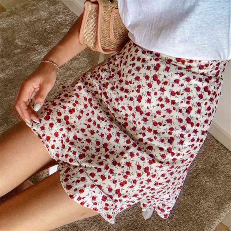 Summer female beach boho sexy mini skirt womens Casual floral Printed ruffles hem High-Waist Skirt skirts for women 210621