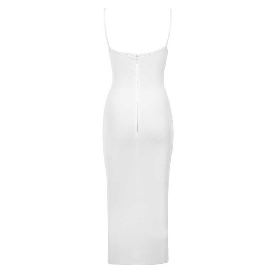 Woman Sexy V-neck Middle Calf White Black Brown Bandage Dress Elegant Celebrity Bodycon Party Vestido 210527