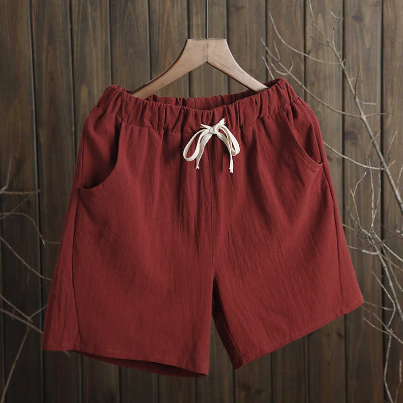 Summer Shorts Women Cotton Linen Trousers feminino Women's Elastic Wasit Home Loose Casual plus size with Pocket 210714