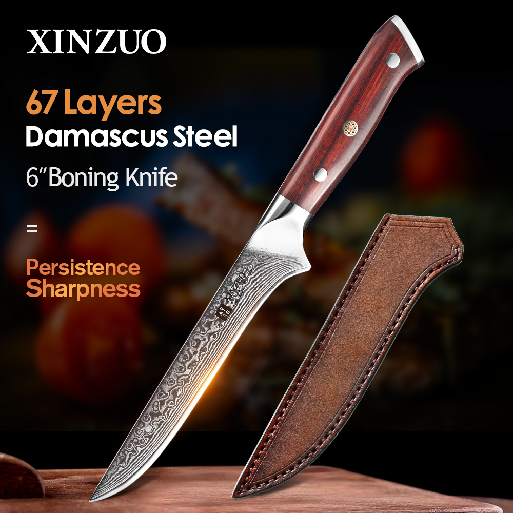 XINZUO 6 inch Boning Fish Knife vg10 Damascus Stee asting Sharp Kitchen Knives Rosewood Hande New Ham Knife Kitchen Toos
XINZUO 6 inch Boning Fish Knife vg10 Damascus Stee asting Sharp Kitchen Knives Rosewood Hande New Ham Knife Kitchen Toos