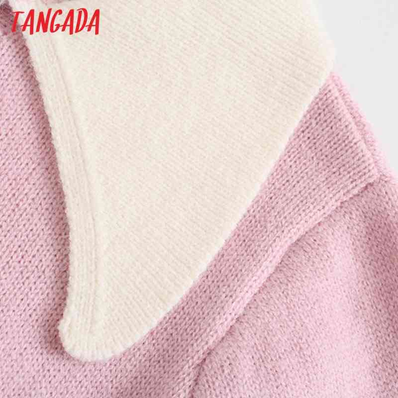 Women Vintage Pink Knit Playsuits Elastic Waist Long Sleeve Rompers Ladies Casual Chic Jumpsuits 3N21 210416