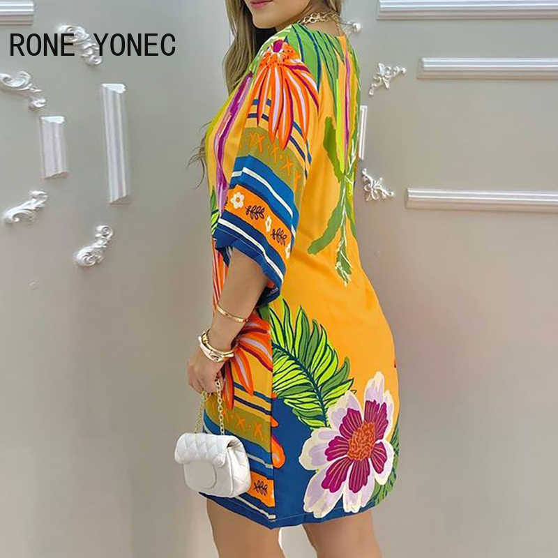 Women Elegant Dress Tropical Print Half Sleeve Casual Dress Summer Dress 210630