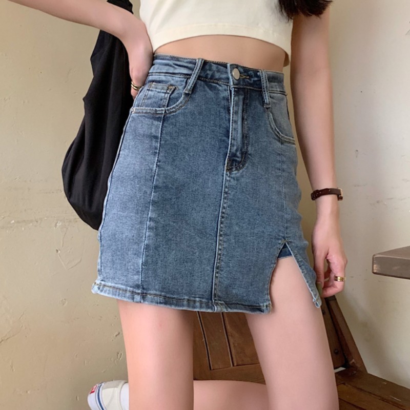 Women's High Waist Denim Skirt Ladies Vintage Summer Casual Slim Skirts Sexy Clothing Female 210519