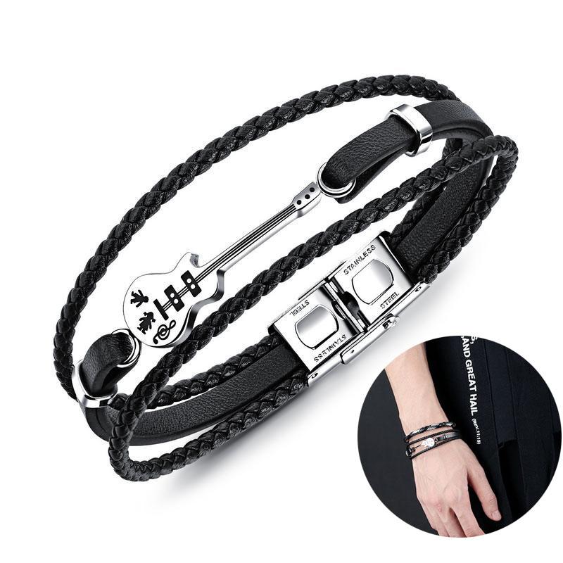 Charm Bracelets Women Rope Chain Bracelet Creative Mini Guitar PU Leather Men Vintage Multilayer Weaving Titanium Fashion
Charm Bracelets Women Rope Chain Bracelet Creative Mini Guitar PU Leather Men Vintage Multilayer Weaving Titanium Fashion