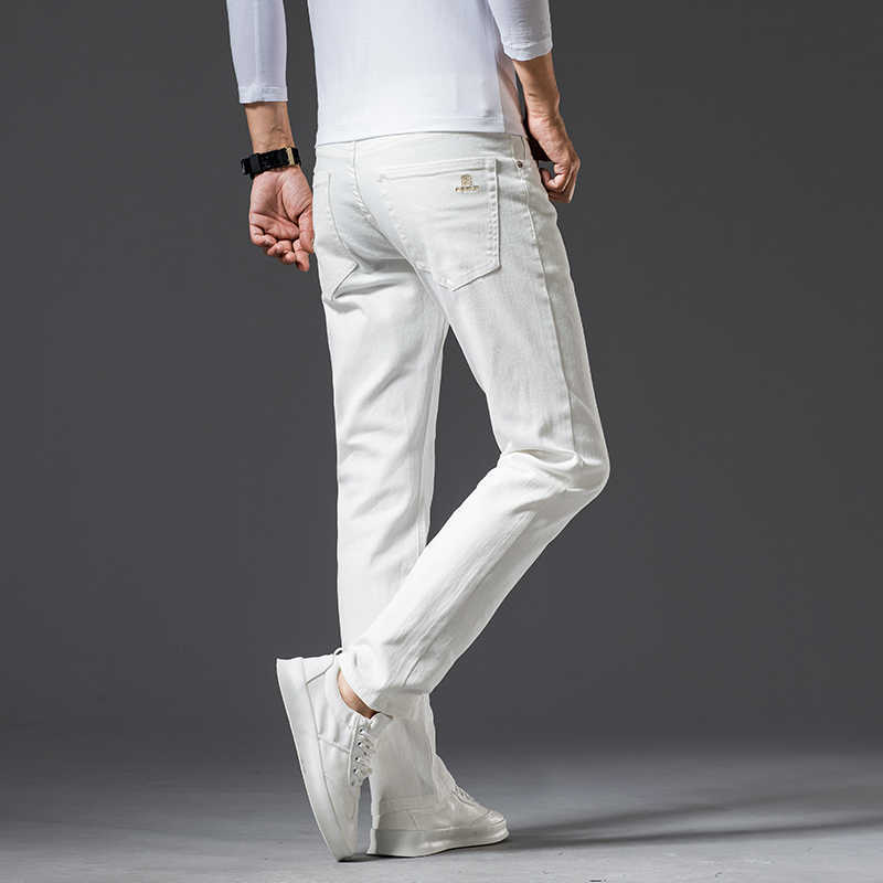 New Classic Style Mens Skinny White Jeans Men Cotton Casual Business Stretch Denim Trousers Male Fashion Brand White Pants Y0811
