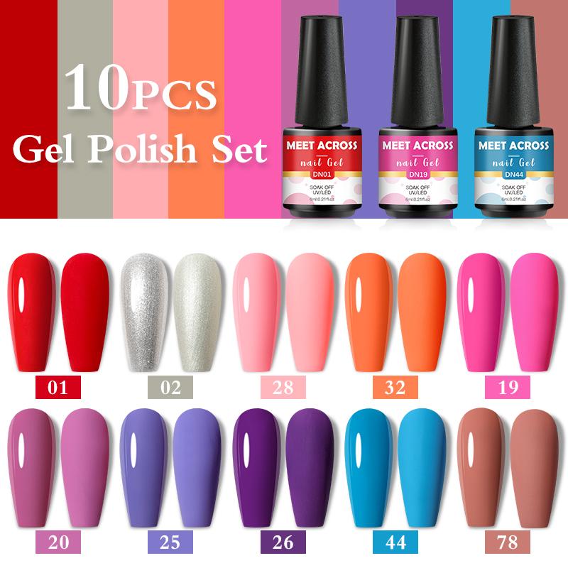 Nail Gel 10PCS/Set Polish Set 125 Colors Glitter Semi Permanent Hybrid Varnish Base Top Coat Soak Off UV LED Art