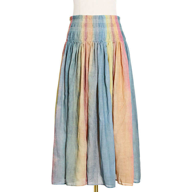 Elegant Striped Colorful Skirt for Women Spring High Waist Ruched Casual Skirts Female Fashion Sweet Fresh Clothing 210525