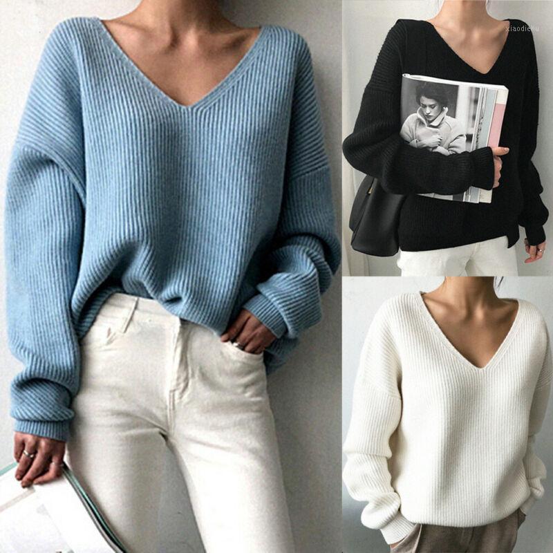 Women's Sweaters Plain Solid V-Neck Knitted Sweater Casual Loose Long Sleeve Lady Tops Shirt, White;black
Women's Sweaters Plain Solid V-Neck Knitted Sweater Casual Loose Long Sleeve Lady Tops Shirt, White;black