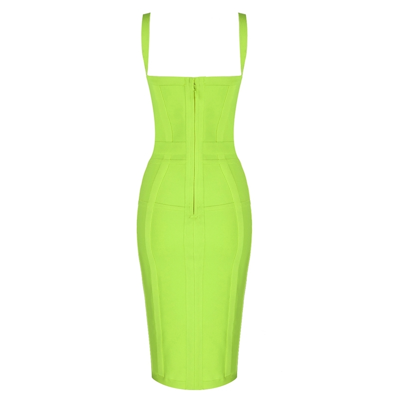 Sexy Sleeveless V Neck Green Yellow Women Bodycon Bandage Dress Fashion Evening Party Dress Vestido 210409
