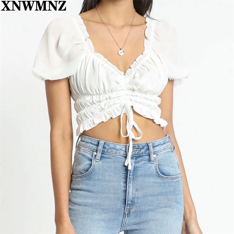 Women's blouse Sexy crop Tops Front Drawstring Women Blouse Ruched Summer Harajuku Short Sleeve Shirt mujer 210520, White
Women's blouse Sexy crop Tops Front Drawstring Women Blouse Ruched Summer Harajuku Short Sleeve Shirt mujer 210520, White