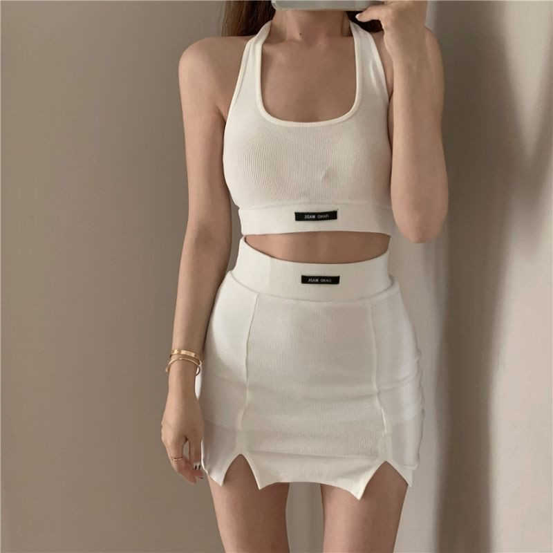 3 Pieces Sets White knitting Blouses + Tops+Skirt Summer Women Casual Sweet long Sleeve Tops And A Line Mini Skirts 210825