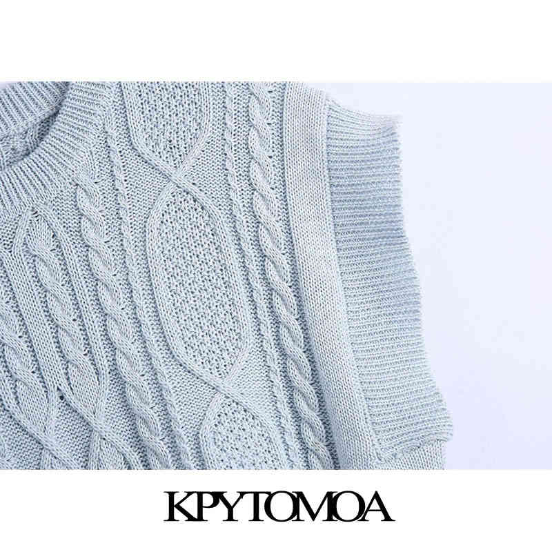 Women Fashion With Cable-knit Cropped Knit Vest Sweater O Neck Sleeveless Female Waistcoat Chic Tops 210420