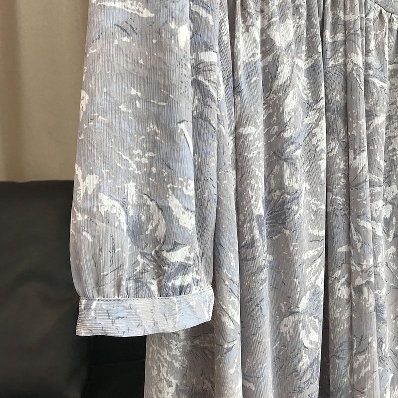 Early Autumn Simple And Cold Wind Retro Ink Smudge Romantic Printing Waist Slimming Dress Casual Dresses