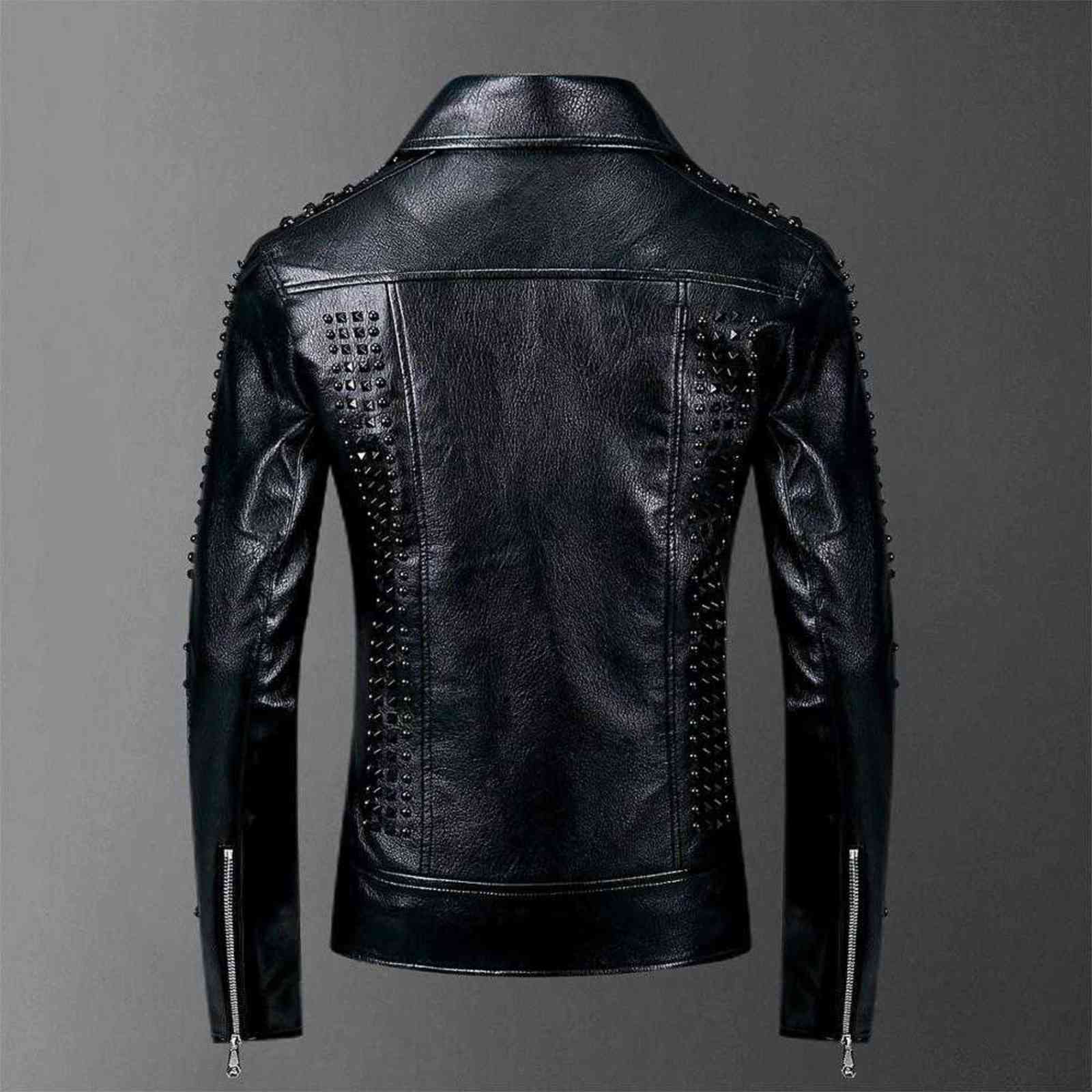 Idopy Men's Punk Leather Jackets Black Rivets Motorcycle Leather Jackets Studded Gothic Slim fit Biker Leather Coat for Male 211111