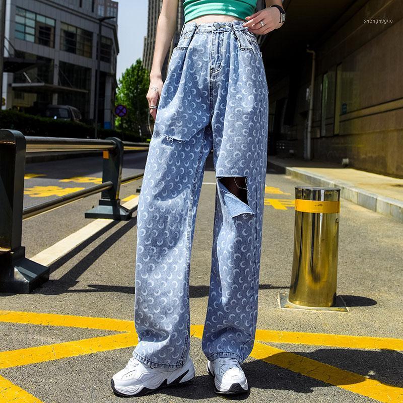 Women' Jeans Aesthetic Straight Ripped Women Crescent Pattern Hole Pants High Waist Buckle Denim Trousers Y2k Grunge Clothes Female, Light blue jeans
Women' Jeans Aesthetic Straight Ripped Women Crescent Pattern Hole Pants High Waist Buckle Denim Trousers Y2k Grunge Clothes Female, Light blue jeans