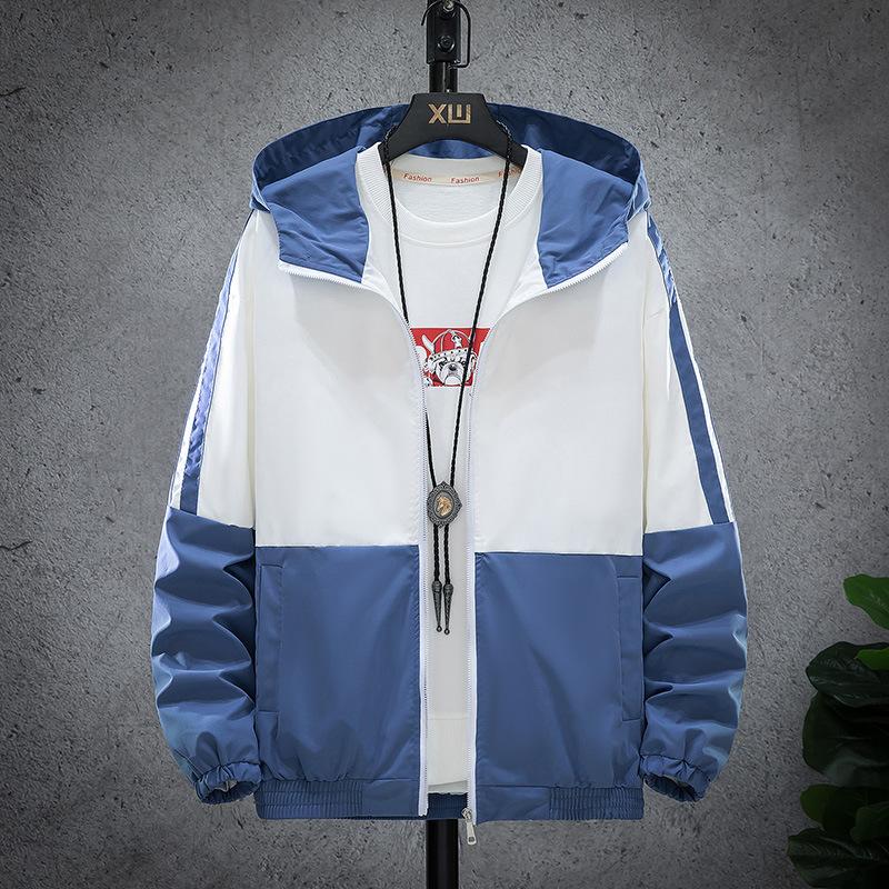 Men's Casual Jacket Coat Contrast Color Blocking Hooded Windbreakers Outerwear Tour Running Jogging Training Tops Wear Loose Jackets