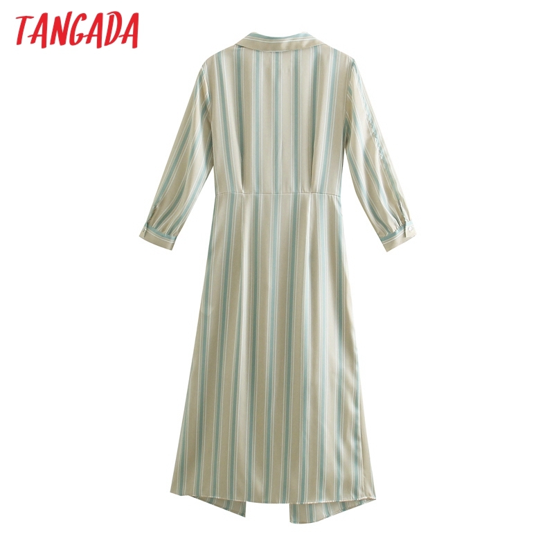 Fashion Women Striped Print Shirt with Bow Long Sleeve High Street Ladies Midi Dress 5Z84 210416