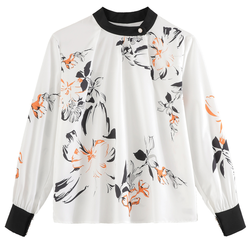 Korean Fashion Clothing Womens Tops and Blouses Chiffon Blouse Button Print O-Neck OL Shirts 8521 50 210506