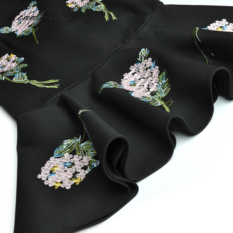 Autumn Women Dress Beaded turn-down collar Rose Embroidery drilling Black Slim Package hip Elegant Mermaid Dresses 210524