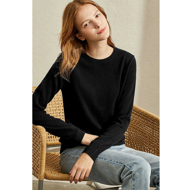 Knitted Sweater Winter Women Fashion Solid Round Neck Long Sleeve Elegant Female Pullover 11970815 210527