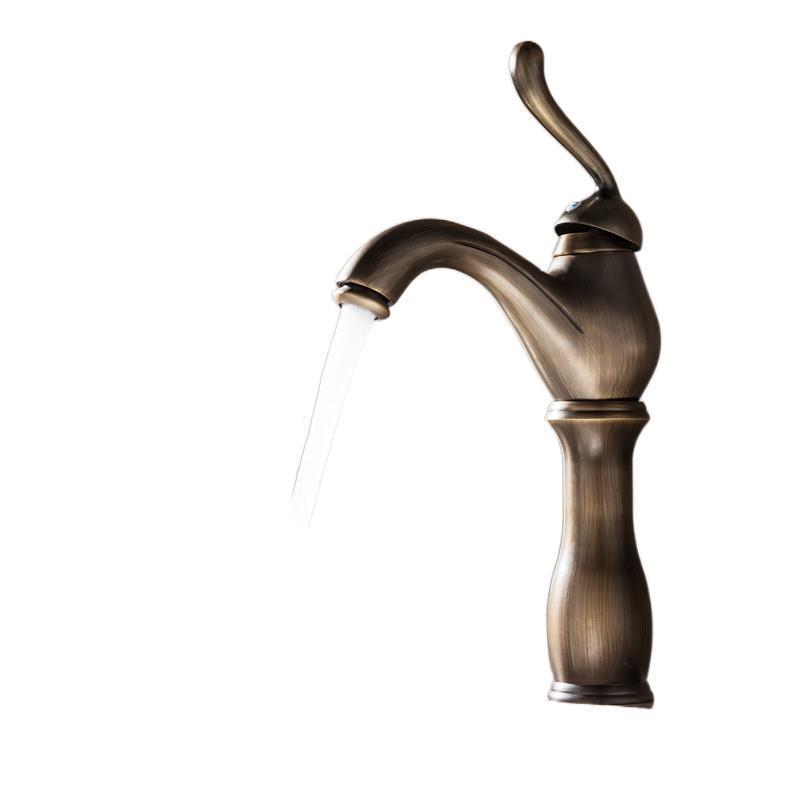 Antique Brass Basin Bathroom Toilet Above Counter Under Single Hole Washbasin And Cold Faucet Sink Faucets