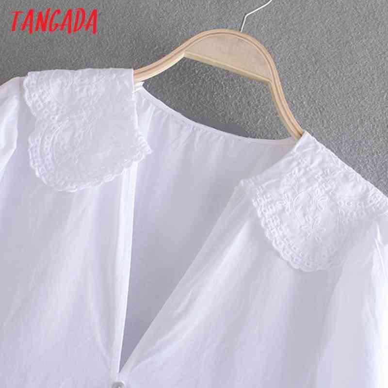 Summer Women White Emboridery Neck Short Sleeve Ladies Mini Dress Vestidos 4N20 210416