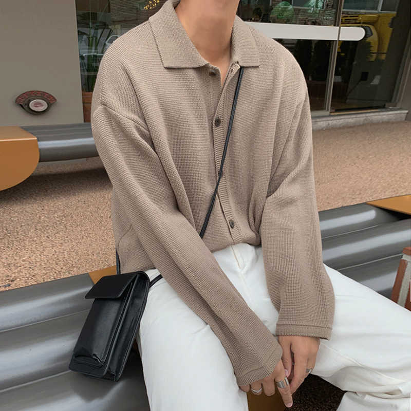 IEFB Lapel Knitted Cardigan Sweater Men's Spring Autumn Korean Fashion Kintwear Single Breasted Loose Big Size Tops 9Y4519 210818