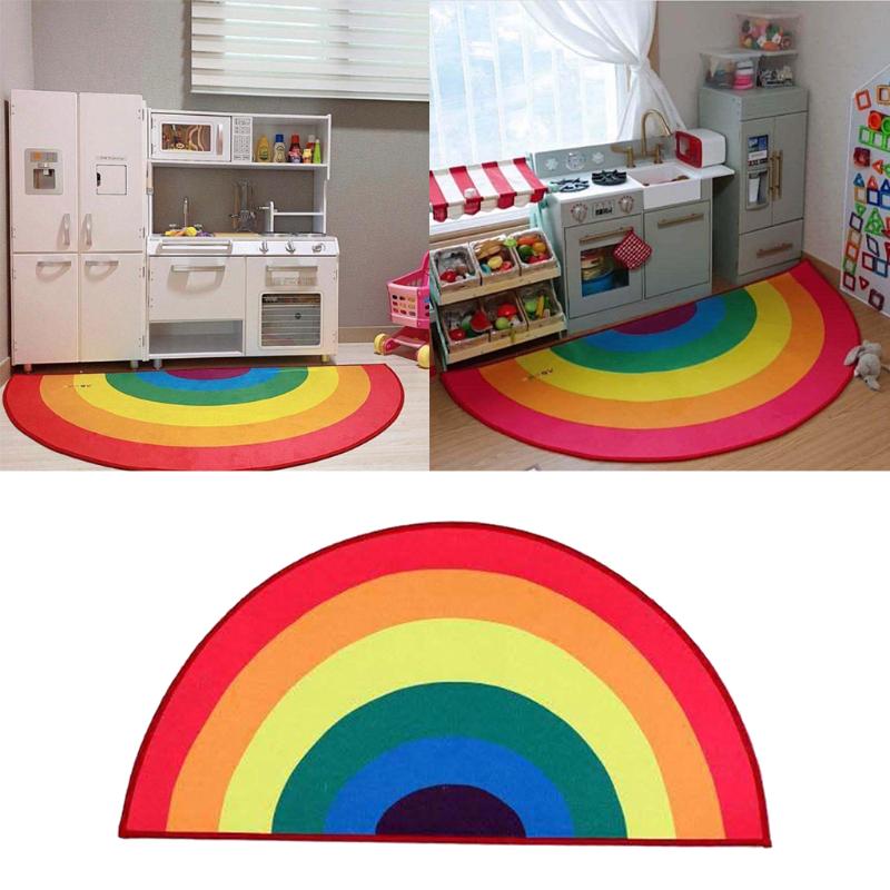 Carpets Half Round Anti-slip Carpet Rainbow Children Bedroom Rug Living Room Mat For Bedroom, Room, Door