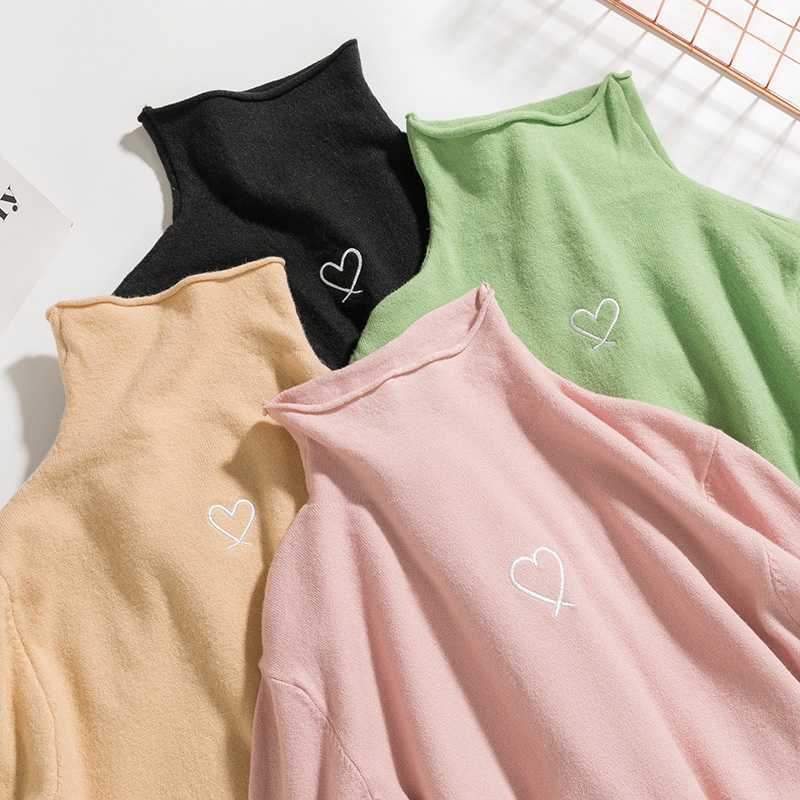 H.SA Winter Sweater Women Basic Soft Pullover and Jumpers Turtleneck Knitwear Slim Elastic Pull Femme Embroidery Sweet Pull 210716