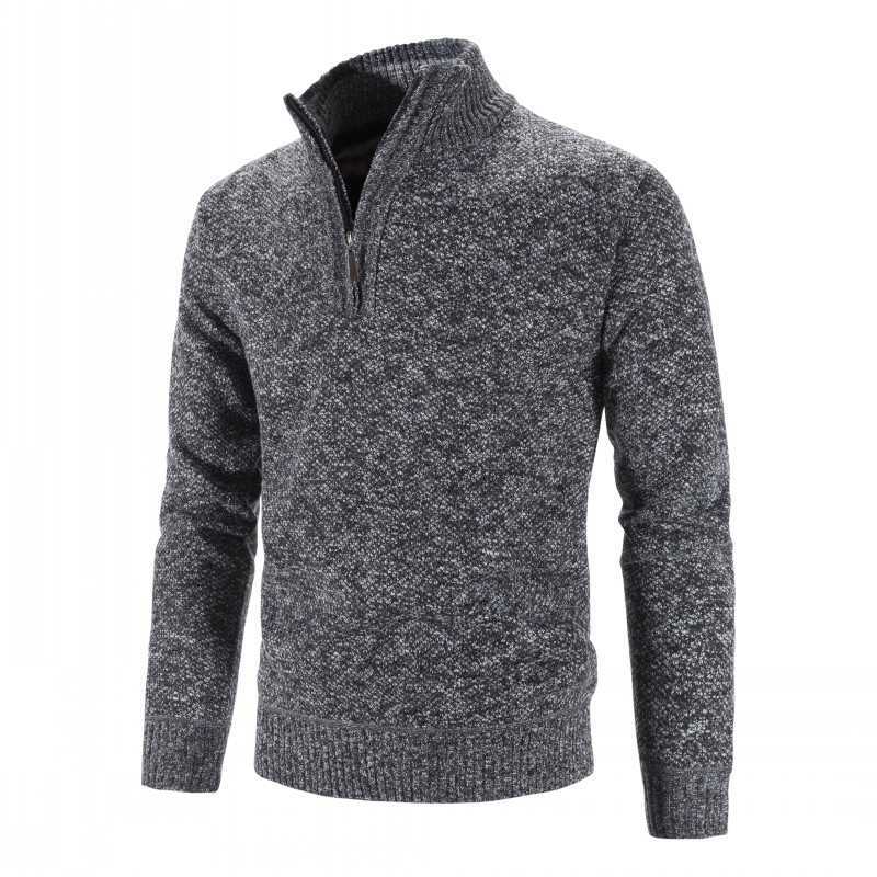 Autumn Winter Mens Solid Color Casual Sweater Men Stand Collar Fleece Sweater Male Zip Knit Slim Fit Knitted Pullover 3XL 211008