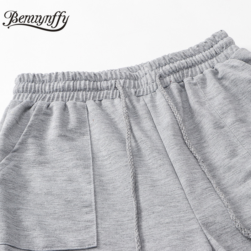 Gray Pocket High Waist Sweatpants Women Summer Drawstring Elastic Sporty Joggers Streetwear Casual Ladies Pants 210510