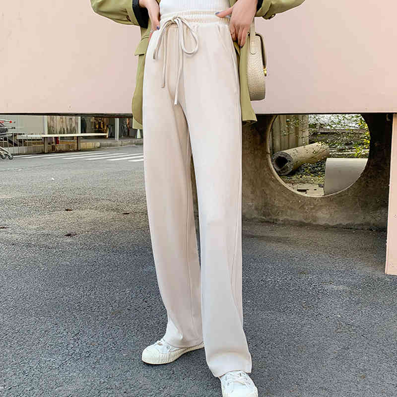 Wide Leg Pants Women's Ice Silk High Waist Loose Casual Womens Elegant Preppy Style Trousers Females 680B 210420