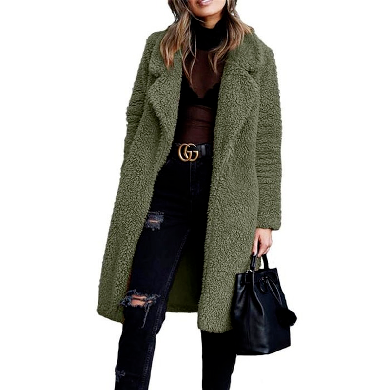 women's wool & blends designer jacket winter plush lapel neck women long coat fashion cardigan wools coats casual solid color outerwear, Black
women's wool & blends designer jacket winter plush lapel neck women long coat fashion cardigan wools coats casual solid color outerwear, Black