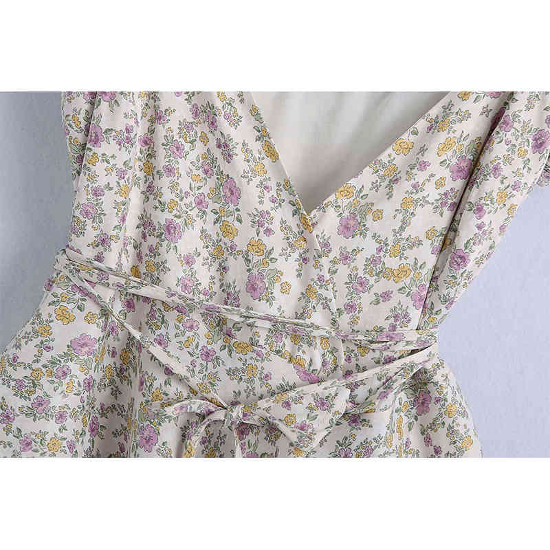 Women Printed Dress Sashes Short Sleeve V-Neck Above Knee Dresses Chic Lady Casual Fashion Clothes 210517