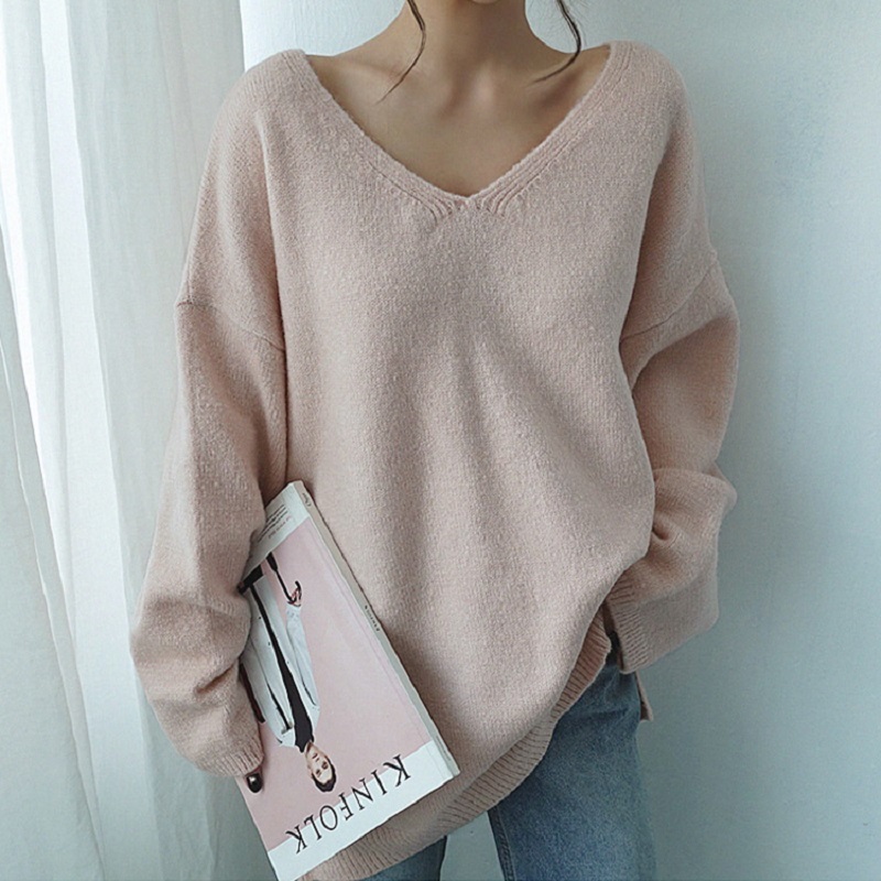 Autumn Winter Women's Sweaters V-Neck Long Sleeve Tops Minimalist Korean Style Female Knitting Casual Pink Long Sweater 210521, Black
Autumn Winter Women's Sweaters V-Neck Long Sleeve Tops Minimalist Korean Style Female Knitting Casual Pink Long Sweater 210521, Black