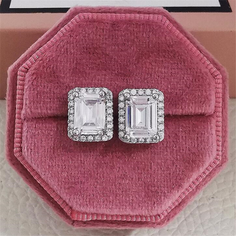 Sterg Sier Stud Earrings, Jewelry, 4 Styles, 5A Cubic Zirconia, Emerald Cut, Gemstone, Party, Engagement, Gift for Women