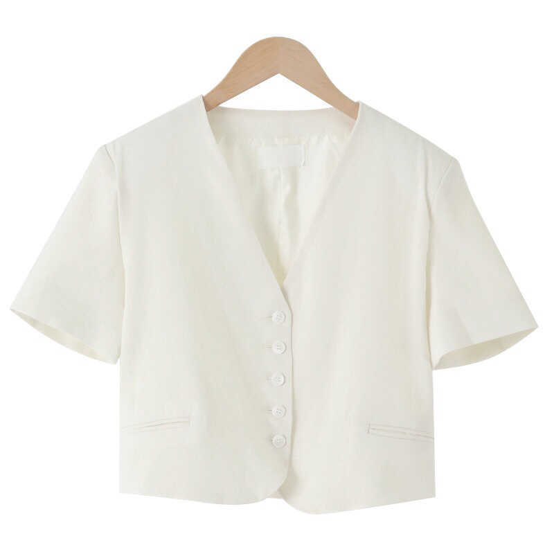 Korejpaa Women Shirt Korean Fashion Chic Summer Simple V-neck Single-line Buckle Loose Casual Short-sleeved Blouse Top 210526