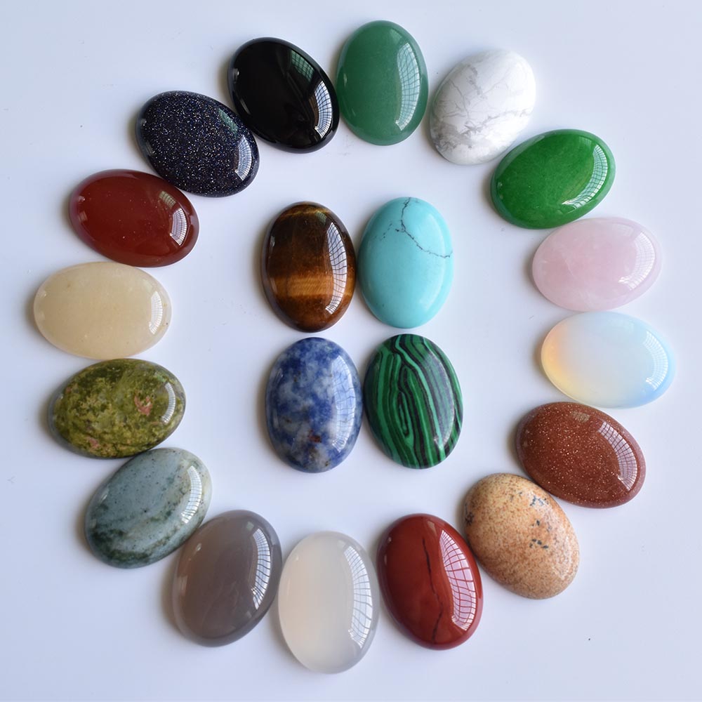Natural stone 18x25mm oval Loose Beads opal Rose Quartz Tiger's Eye turquoise Cabochons Flat Back for necklace ring earrrings jewelry accessory